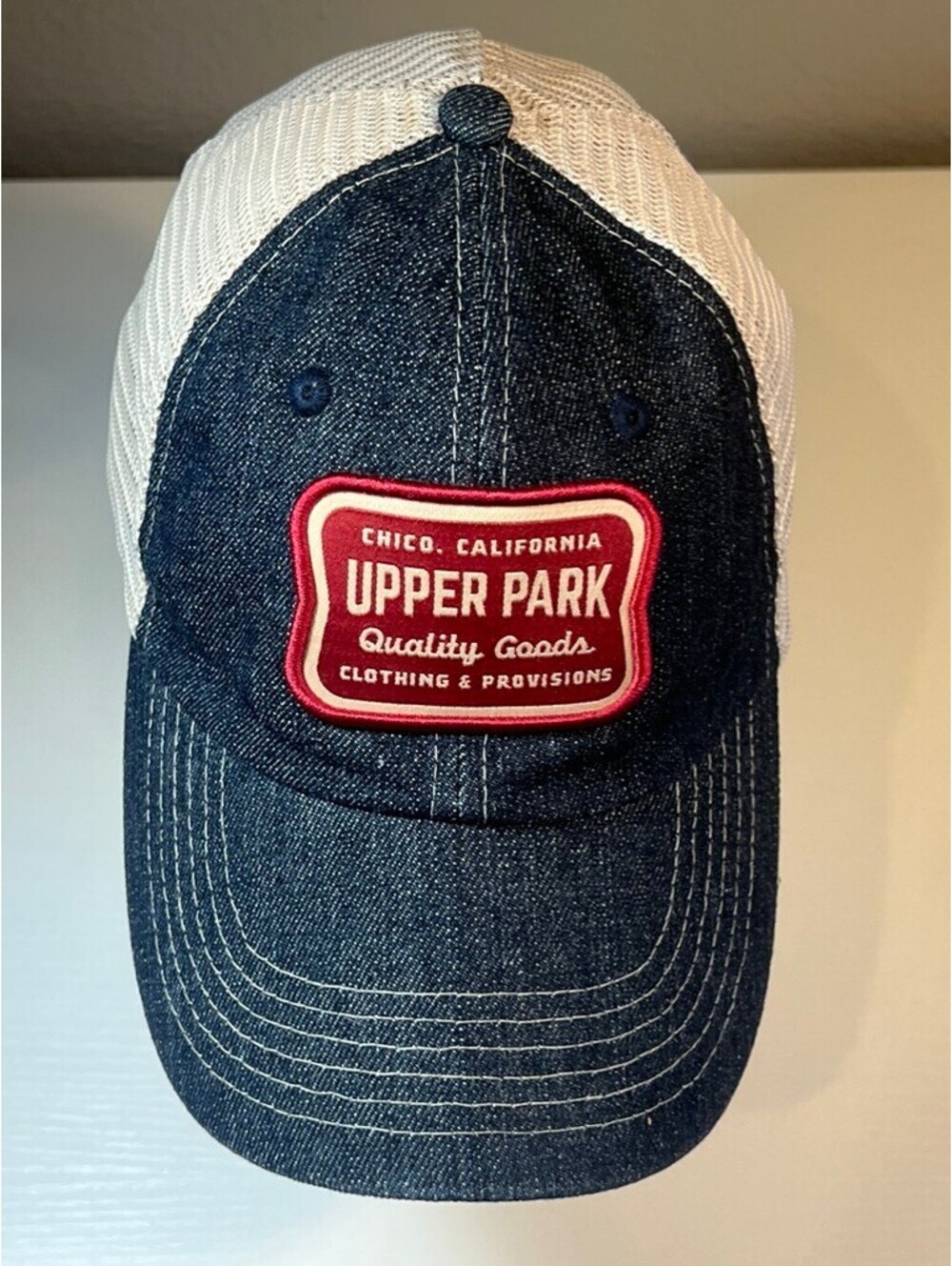 Upper Park Chico California Trucker Hat Denim Mesh Snapback Patch Cap